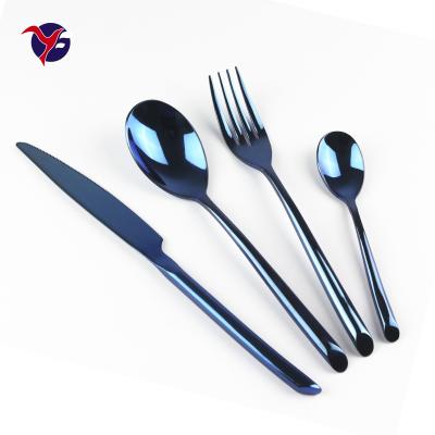 China 2021 Amazon Disposable Stainless Steel Metal Disposable Blue Plated Cutlery Sets Spoon and Fork Set Tableware for sale