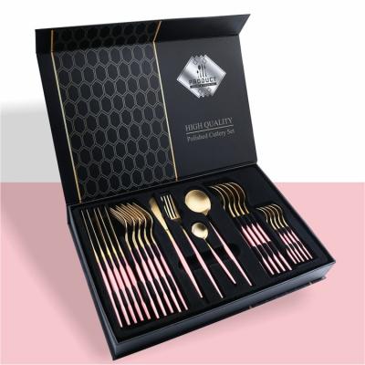 China Disposable Disposable In Stock Stainless Steel Flatware Knife Fork Spoon Coffee Tea Spoon Cutlery Set With Gift Box for sale