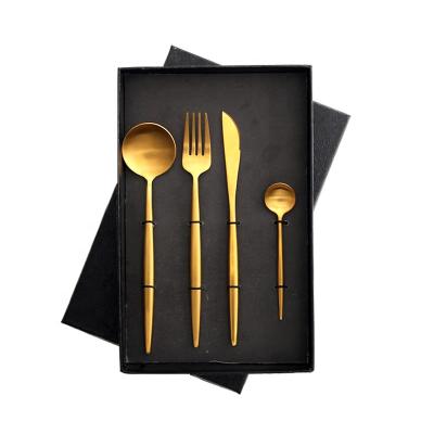 China 4pcs Disposable Stainless Steel Gold Matte Spoon And Fork Cutlery Disposable Flatware Sets For Home for sale