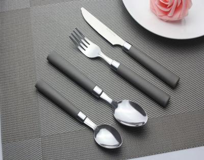 China Gray Simple Flat Plastic Handle Disposable Eco-friendly Flatware Stainless Cutlery Set 18/10 for sale