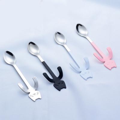 China 304 Stainless Steel Disposable Creative Kitty Hook Dirtproof Coffee Tea Spoon Creative Scoop for sale