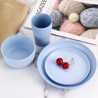 China 20PCS Wheat Fiber Straw Set Spoon Fork Plates Travel Cutlery Set Sustainable Hot Selling Eco-Friendly Set for sale