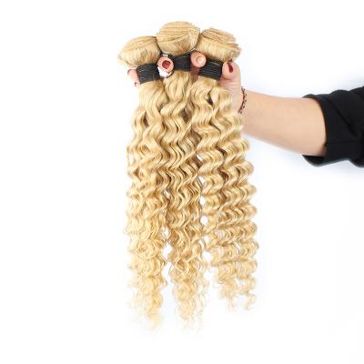 China Deep Wave Seller Wholesale Virgin Raw Russian Double Drawn Hair Weaves Weft Grade 12a Natural Russian Blonde Curly Hair Extensions for sale