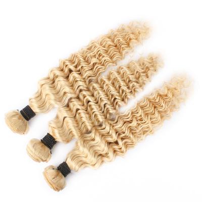 China Deep Wave 613 Burmese Eurasian Colored Raw Virgin Remy Cuticle Aligned Hair Extensions Blonde Weave Bundle Deep Curly Hair for sale