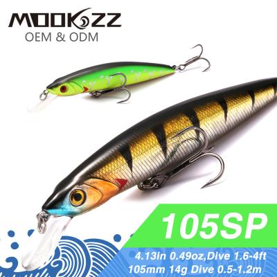 China ABS Plastic MOOKZZ 105mm 14g Manufacturer Topwater Abs Plastic Floating Fishing Bait Wobbler Minnow Lure Artificial Hard Bait Saltwater for sale