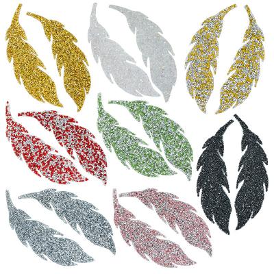 China Flatback Custom Leaf Feather Rhinestone Patch Brooch Labels Garment Accessories for sale