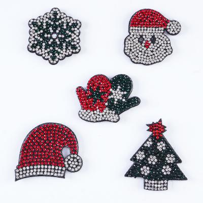 China 3D Custom Merry Christmas Iron on Patches Pattern Embroidery Rhinestone Patch for Garment for sale