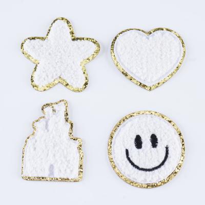 China 3D Chenille White Patch Glitter Iron On Patch Adhesive Sewing Appliques for Clothing for sale