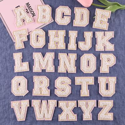 China 3D Chenille Patch Stock Glitter 8cm Iron On Letters Patch Adhesive Alphabet Sewing Appliques Clothing for sale