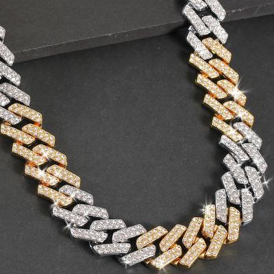 China Fashion Most Personality Hip Hop Cuban Necklace Rhinestone Gold Plated Cuban Link Necklace For People for sale