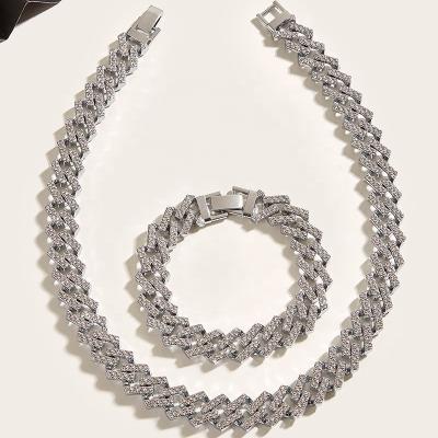 China Wholesale Hip Hop Cuban Fashion Jewelry Chain Necklace Bracelet Necklace Silver Plated Trendy Jewelry Set for sale