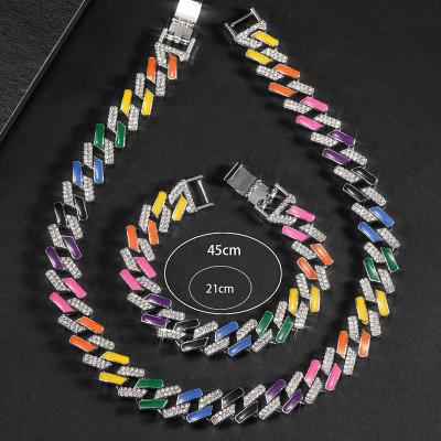 China Colorful Fashion Men Hip Hop Bracelet Necklace High Quality Bracelet Necklace Chain Set for sale