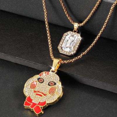 China Fashion Double Box Necklaces Minimalist Alloy Rhinestone Cuban Necklace Hip Hop Jewelry for sale