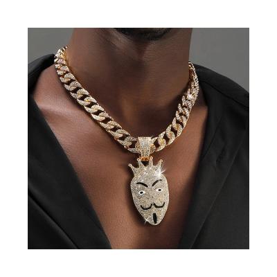 China Popular Personalized Fashion Diamond Necklace Hip Hop Cuban Pendant Gold Plated Chain Necklace for sale