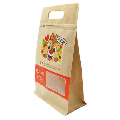 China Custom hot sale moisture proof square bottom cashew nut wrapper paper doypack stand up zipper bag with window for food packaging for sale