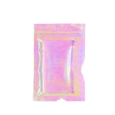 China Free Sample Gift Bag Zipper 3 Side Seal Holographic Transparent Moisture Proof Jewelery Bag Cosmetic Cookie Packaging Bag for sale