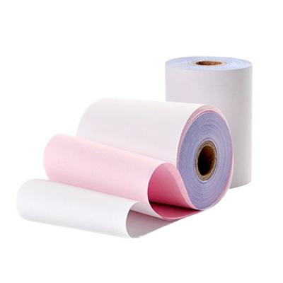 China Carbonless 100% Virgin Wood Pulp 3ply Rolls NCR Paper With White/Yellow/PINK for sale