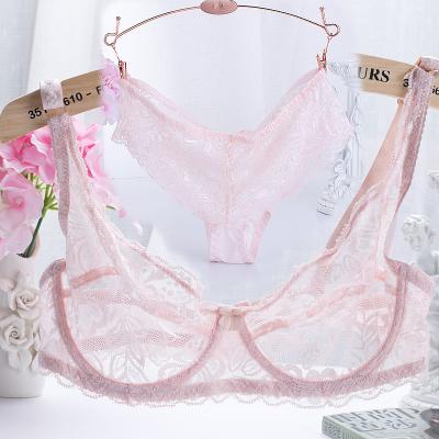 China Antibacterial Elegant Sexy Transparent Lace Bra Panties Set for sale