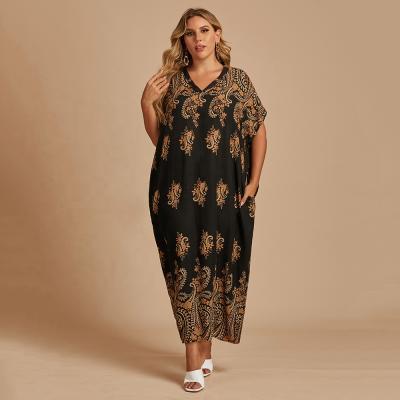 China Muslim Dry Cleaning Women Clothing Crew Neck Printed Long Sleeve Plus Size Female Clothing Long Dress For Women for sale