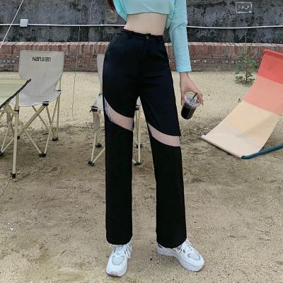 China Autumn Solid Color QUICK DRY Lace Panel Pants Vintage High Waist Casual Straight Leg Women Pants for sale