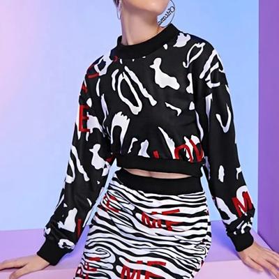 China 2021 New Women's Fashion Neck Breathable Short Sets Printed Long Sleeve Tight Skirt Casual Round Women Suit for sale