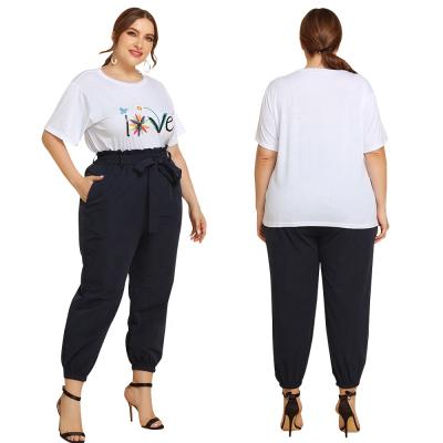 China Wholesale New Fashion Plus Size Hot Stamping Two Piece Pants Set Ladies Casual Two Piece Set for sale