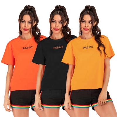 China Simple Print Summer Women's Clothing Crew Neck Ladies T-shirt Four Colors Tops Print for sale