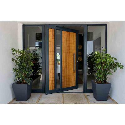 China Modern Rustic Steel Front Entry American Oak Wood Pivot Door with Fixed Panel for sale