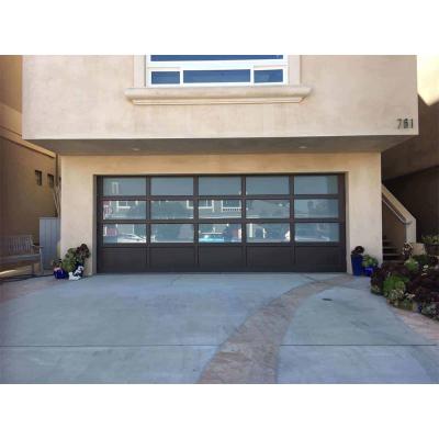 China Modern Auto Black Aluminum Alloy Frame Transparent Clear Glass Garage Door for sale