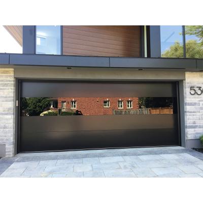 China Modern American Standard 16x7 Steel Garage Door With Black Tinted Glass for sale