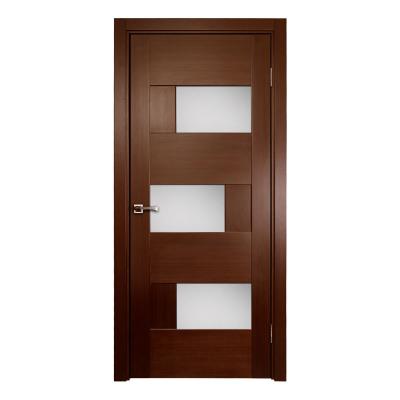 China Modern American Stained Interior Cherry Wood Veneer Master Bedroom Solid Wood Finish Door With Insert Frosted Glass for sale