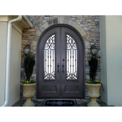 China Modern Custom Exterior Security Double Wrought Iron Front Security Door Designs for sale