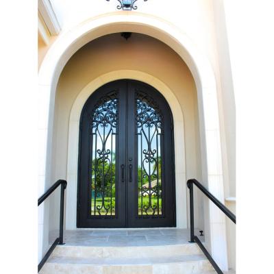 China Modern Luxury Design Front Double Door Entry Wrought Iron Door For Villa for sale