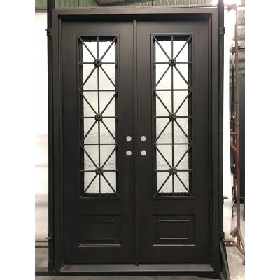 China Modern Luxury Exterior Front Double Door Entry Wrought Iron Door For Villa for sale