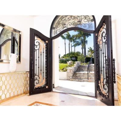 China Modern Custom Luxury Front Double Door Entry Wrought Iron Exterior Door for sale