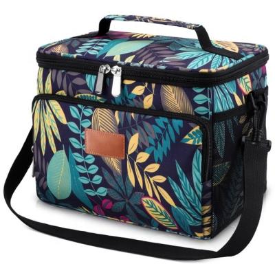 China Lightweight Blue Leaves Large Lunch Bags With Adjustable Shoulder Strap And Front Bag For Adult for sale