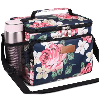 China New Zipper Closure Fashion Floral Portable Lunch Cooler Bag For Office Work School Picnic Beach for sale