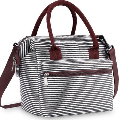 China Proof The Latest Women\`s Fasion Leak Insulated Refrigerated Messenger Lunch Bag Adult Lunch Box Bag (Black And White Stripe) for sale