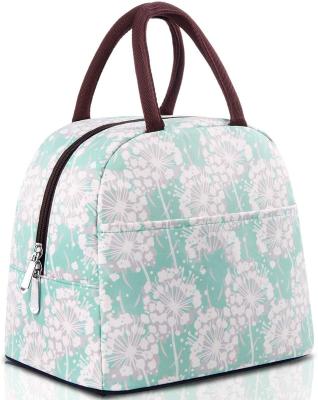 China Fasion Women's Portable Lunch Bag Insulated Lunch Container (mint green with flower) for sale