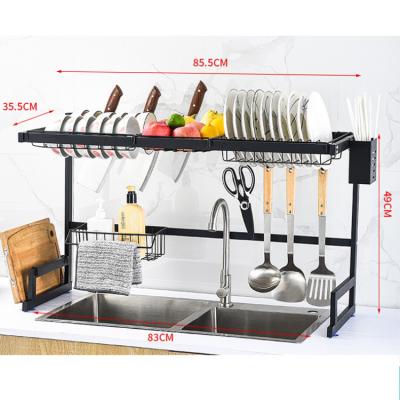 China Sustainable Stainless Steel Dish Rack With Black Drain Dish On Kitchen Sink for sale