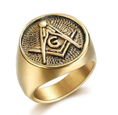 China Office / Amazon Career Sells Classic European And American Gold Plated Masonic Rings Made Of Stainless Steel for sale