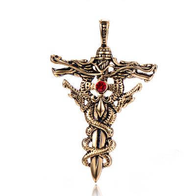 China Punk Two Dominant Dragon Stainless Steel Cross Zircon Inlaid Cross Necklace Necklaces For Friend for sale