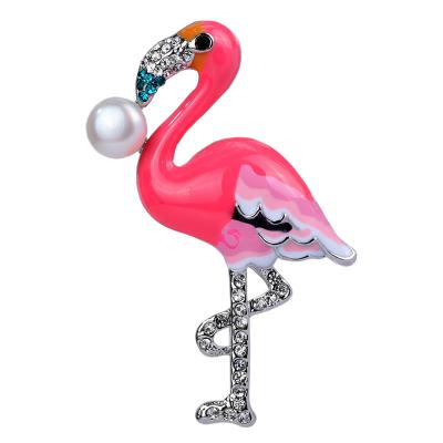 China High Quality Luxury High Quality Alloy Natures Bead Firebird Brooch Pins Inlaid Rhinestone Red-Crowned Hoist Brooches For Momen for sale