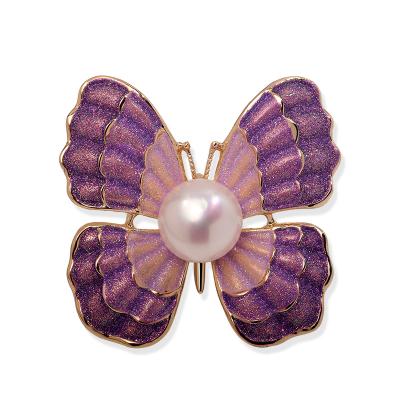 China High Quality Luxury High Quality Alloy Natures Pearl Butterfly Brooch Pins Inlaid Rhinestone Animal Brooch For Girlfriend for sale