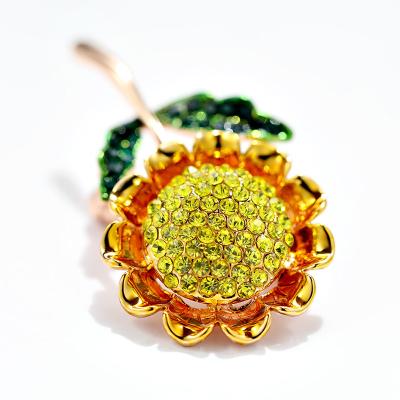 China Luxury High Quality Luxury Sunflower Brooch Pin Plated Rose Gold Brooches For Pinning Women for sale