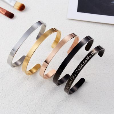 China Fancy Trendy Casual Hip Hop Personalized Custom Engraved Name Stainless Steel Bracelet Words Letters Bangle Bracelet for sale