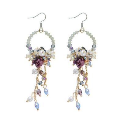 China BOHEMIA Bohemian Pure Hand & Crystal Silver Hook Woven Flower Basket Girl Earrings S925 for sale