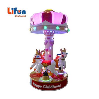 China Factory Wholesale Fiberglass Coin Operated Amusement Park Rides Mini 3 Horse Carousel Seats Joyful Kids Go Round For Sale for sale