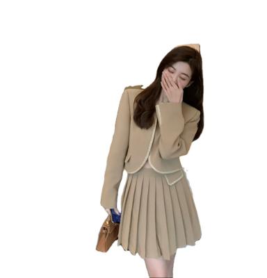 China Spring QUICK DRY Crewneck Long Sleeve Jacket Pleated Skirt Women Clothing Two Piece Set for sale