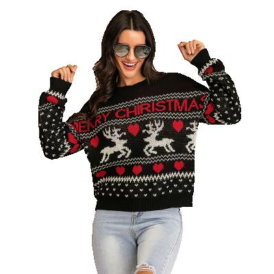 China Breathable Winter Christmas Casual Loose Sweater Knitted Round Neck Sweater Fashionable Knit Sweater For Women for sale